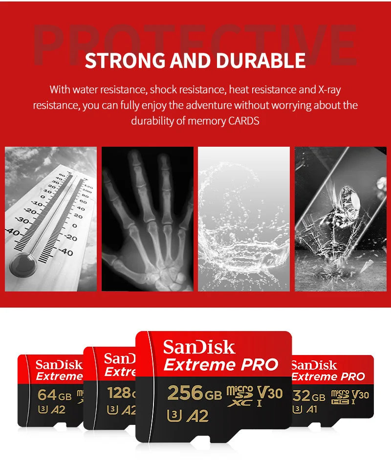 SanDisk Extreme PRO microSDXC UHS-I Memory Card V30 A2 Micro SD Card 32GB 64GB 128GB 256GB 512GB 1TB Up to 200Mb/s Flash TF Card