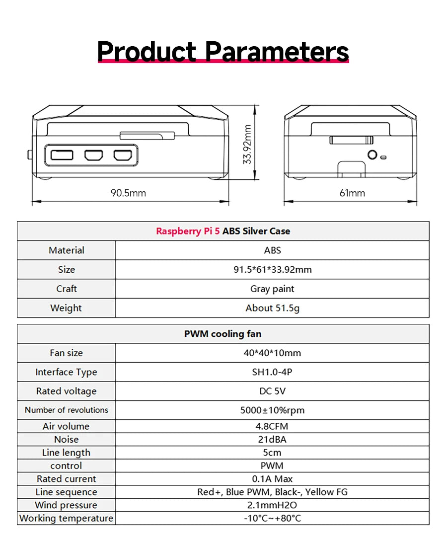 Raspberry Pi 5 Case with PWM Cooling Fan ABS Protective Case Raspberry Pi 5 Shell Support Active Cooler Heatsink Optional