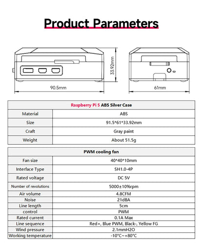 Raspberry Pi 5 Case with PWM Cooling Fan ABS Protective Case Raspberry Pi 5 Shell Support Active Cooler Heatsink Optional