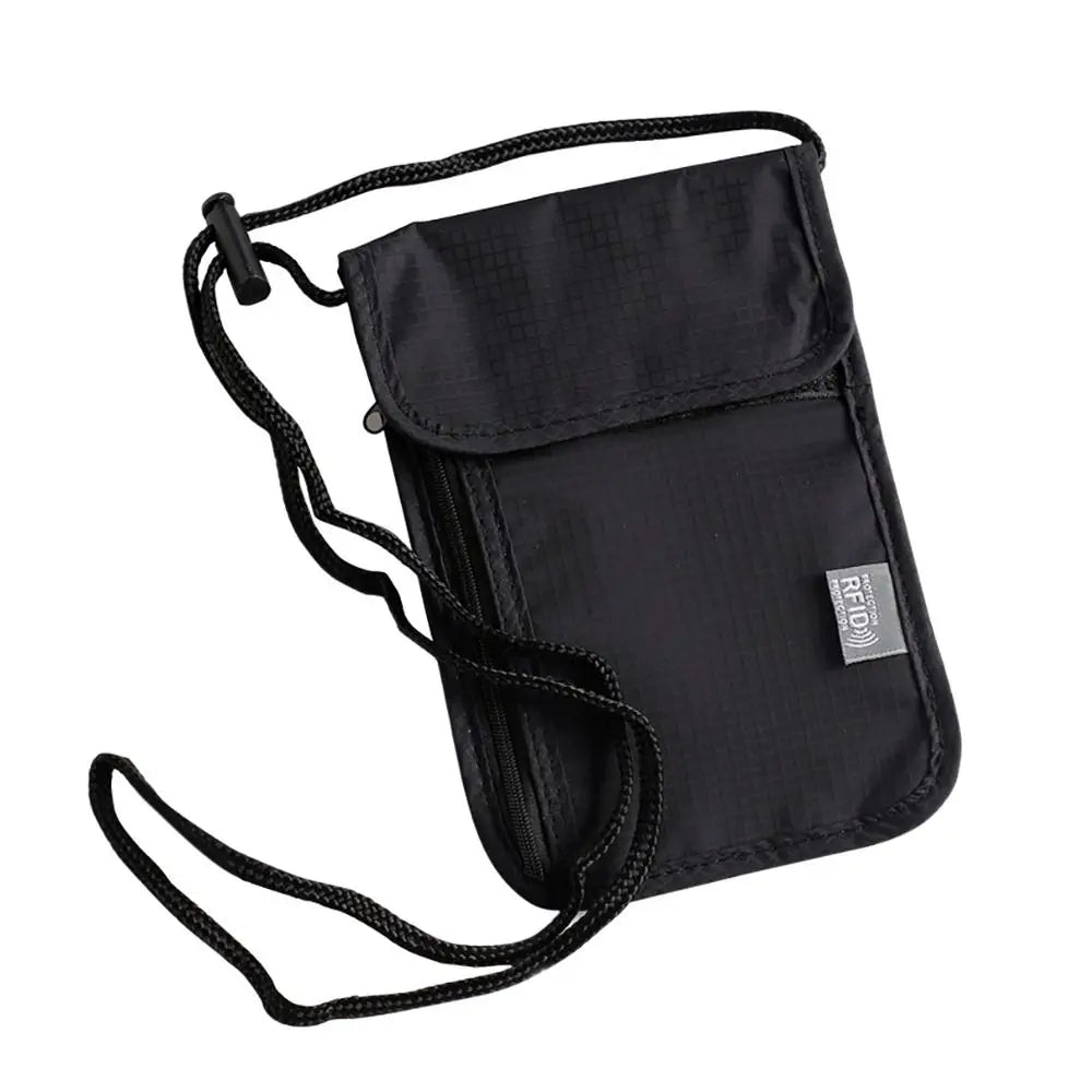 1 sac de rangement en nylon RFID étanche pour documents de voyage, cartes, passeport, portefeuille de cou, pochette pour argent, documents, cartes, passeport