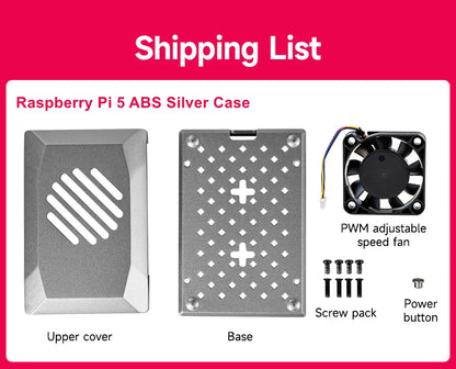 Raspberry Pi 5 Case with PWM Cooling Fan ABS Protective Case Raspberry Pi 5 Shell Support Active Cooler Heatsink Optional