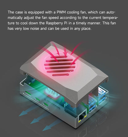 Raspberry Pi 5 Case with PWM Cooling Fan ABS Protective Case Raspberry Pi 5 Shell Support Active Cooler Heatsink Optional