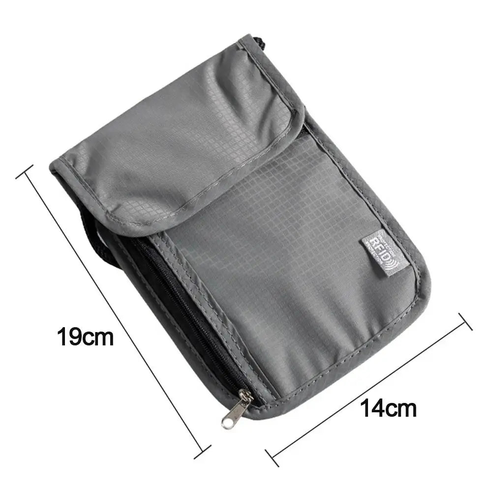 1 sac de rangement en nylon RFID étanche pour documents de voyage, cartes, passeport, portefeuille de cou, pochette pour argent, documents, cartes, passeport