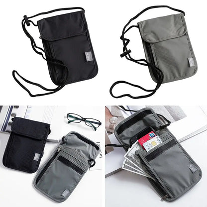 1 sac de rangement en nylon RFID étanche pour documents de voyage, cartes, passeport, portefeuille de cou, pochette pour argent, documents, cartes, passeport