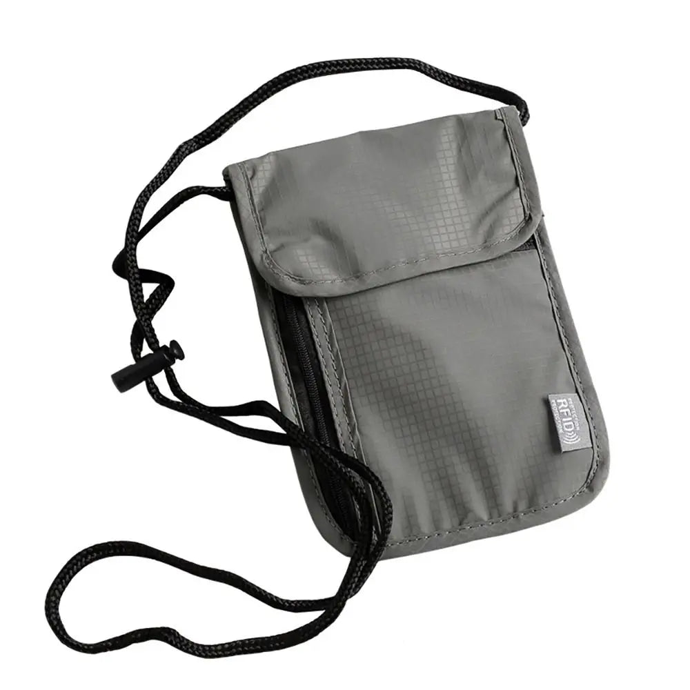 1 sac de rangement en nylon RFID étanche pour documents de voyage, cartes, passeport, portefeuille de cou, pochette pour argent, documents, cartes, passeport