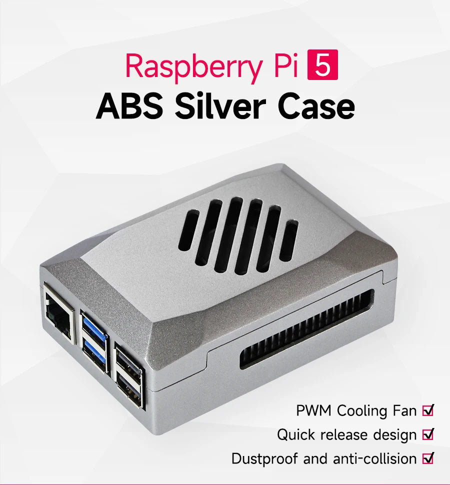 Raspberry Pi 5 Case with PWM Cooling Fan ABS Protective Case Raspberry Pi 5 Shell Support Active Cooler Heatsink Optional