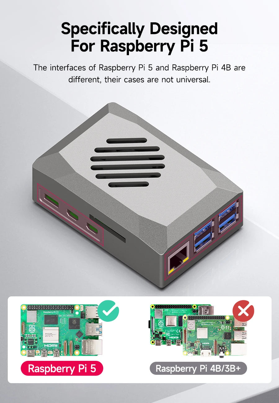 Raspberry Pi 5 Case with PWM Cooling Fan ABS Protective Case Raspberry Pi 5 Shell Support Active Cooler Heatsink Optional