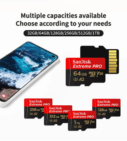 SanDisk Extreme PRO microSDXC UHS-I Memory Card V30 A2 Micro SD Card 32GB 64GB 128GB 256GB 512GB 1TB Up to 200Mb/s Flash TF Card