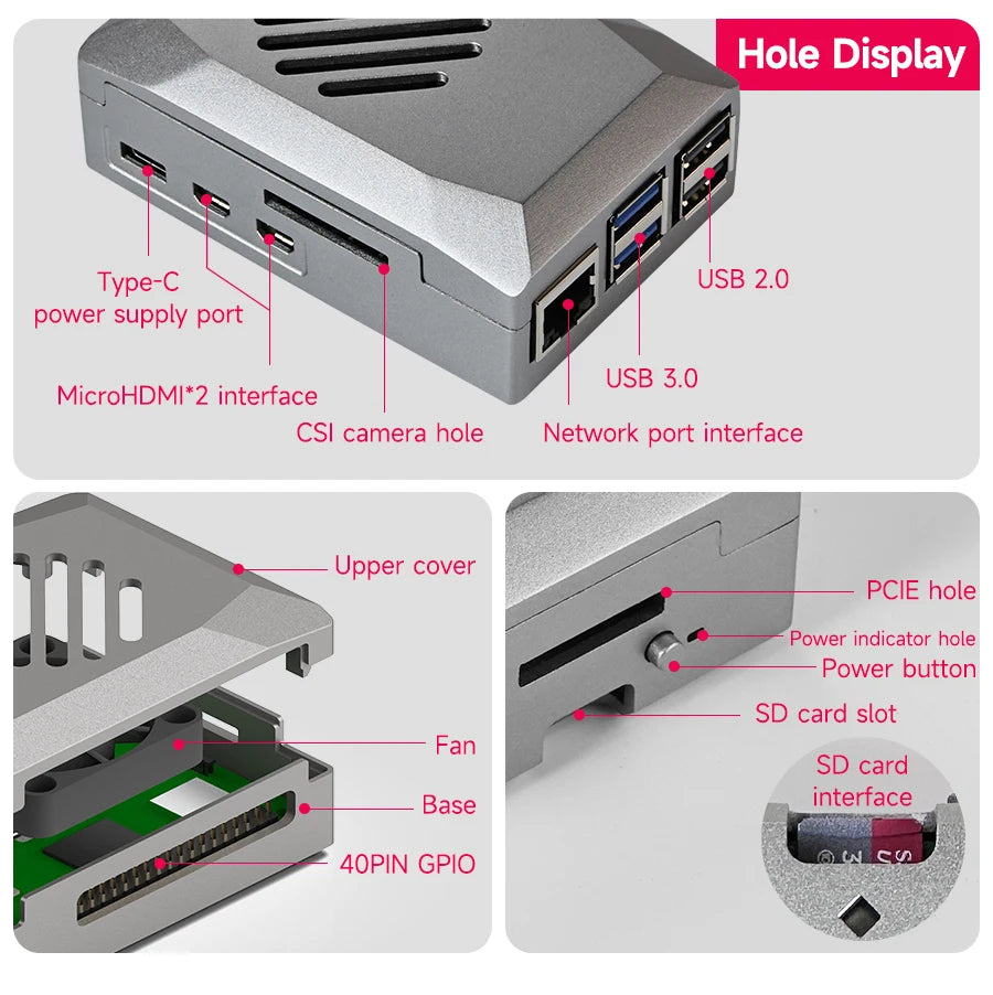 Raspberry Pi 5 Case with PWM Cooling Fan ABS Protective Case Raspberry Pi 5 Shell Support Active Cooler Heatsink Optional