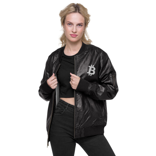 Chaqueta bomber de cuero para mujer American Apparel Essential ₿ con logo de bitcoin