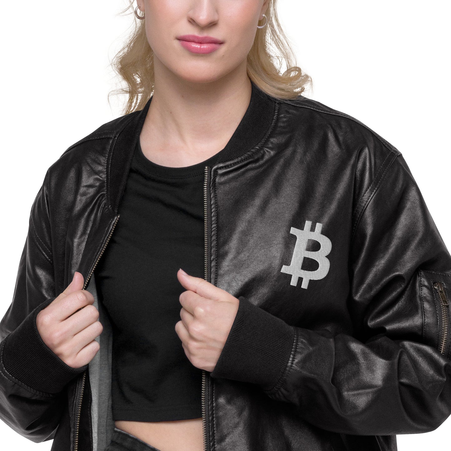 Veste bomber en cuir pour femme avec logo Bitcoin Essential ₿ American Apparel